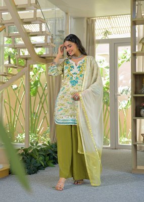 Afsana Sargi Berlin Cotton Printed Kurta Palazzo Set with Nazneen Shaded Dupatta Fancy Palazzo suit catalogue