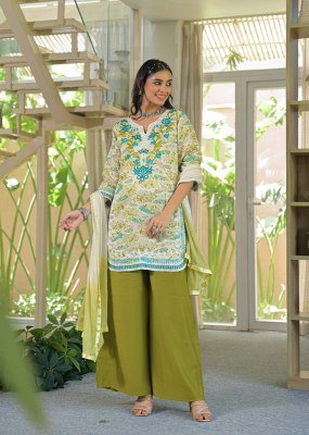 Afsana Sargi Berlin Cotton Printed Kurta Palazzo Set with Nazneen Shaded Dupatta Fancy Palazzo suit catalogue