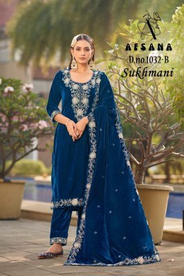 Afsana Sukhamni Velvet Kurti 11000 Velvet Cording Wholesale Ethnic Catalog kurti pant with dupatta Catalogs