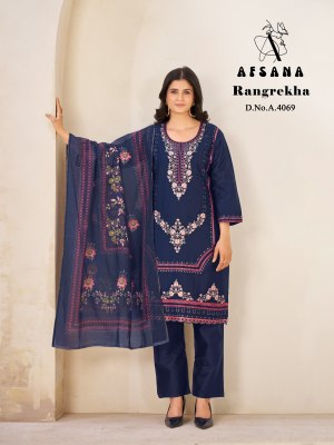 Afsana by Rangrekha jam Cotton with Borar work embroidery Work  kurti pant with dupatta catalogue at affordable rate readymade suit catalogs