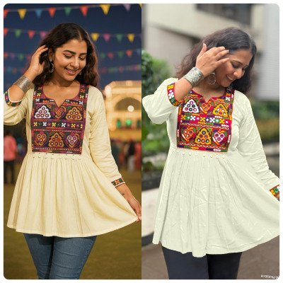 Ai Navratri Festival Special Short Top Premium Heavy Rayon, Gamthi And Kodi Lace Wholeasale  kurtis catalogs