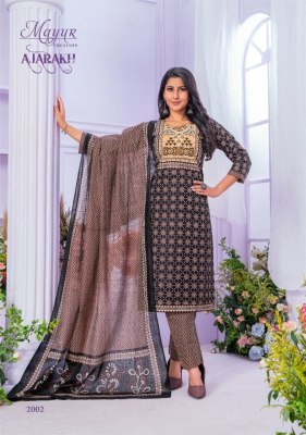 Ajarakh Vol 2 by mayur pure cotton ajrakh printed thread work Ready made suit catalogue at low rate readymade suit catalogs
