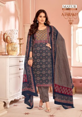 Ajarakh Vol 5 by Mayur Pure Cotton Printed Embroidered neck patch work Readymade suit collection at low rate readymade suit catalogs