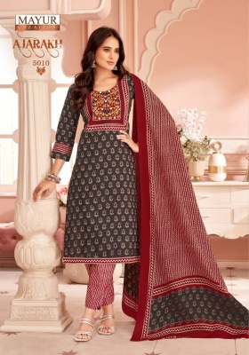 Ajarakh Vol 5 by Mayur Pure Cotton Printed Embroidered neck patch work Readymade suit collection at low rate readymade suit catalogs