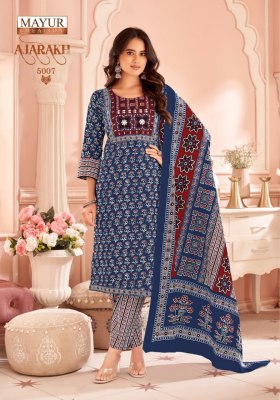 Ajarakh Vol 5 by Mayur Pure Cotton Printed Embroidered neck patch work Readymade suit collection at low rate readymade suit catalogs