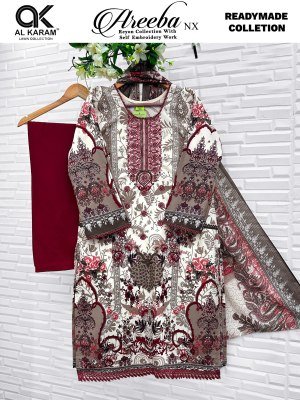 Al Karam Areeba NX Pure Rayon Kurti Pant with Soft Cotton Dupatta Set readymade suit catalogs