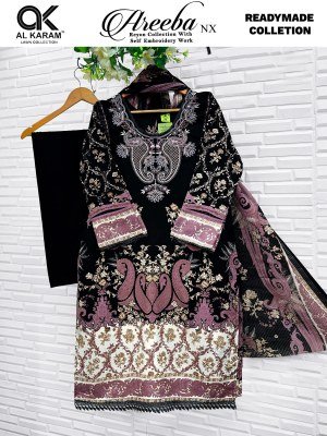 Al Karam Areeba NX Pure Rayon Kurti Pant with Soft Cotton Dupatta Set readymade suit catalogs