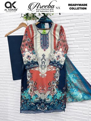 Al Karam Areeba NX Pure Rayon Kurti Pant with Soft Cotton Dupatta Set readymade suit catalogs