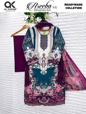 Al Karam Areeba NX Pure Rayon Kurti Pant with Soft Cotton Dupatta Set readymade suit catalogs