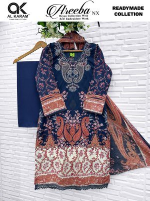 Al Karam Areeba NX Pure Rayon Kurti Pant with Soft Cotton Dupatta Set readymade suit catalogs