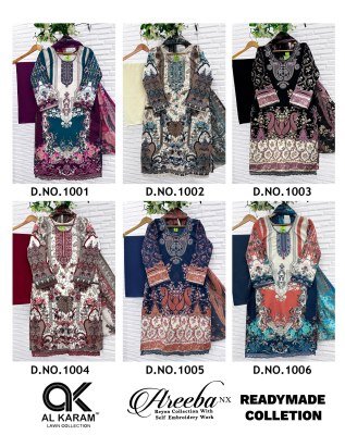 Al Karam Areeba NX Pure Rayon Kurti Pant with Soft Cotton Dupatta Set readymade suit catalogs