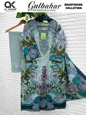 Al Karam Gulbahar Premium Embroidered Cotton Suit Set with Mal Mal Dupatta wholesale catalogs