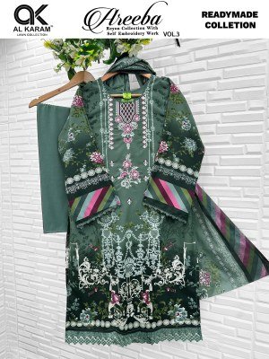 Al Karam Lawn Areeba Vol. 03 Rayon Embroidered Kurta Pant Dupatta Set kurti pant with dupatta Catalogs