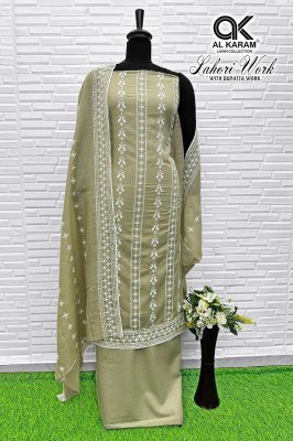 Al Karam Lawn Collection Lahori Pure Cotton Embroidered Unstitched Dress Material dress material catalogs