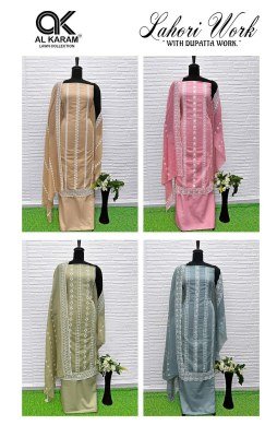 Al Karam Lawn Collection Lahori Pure Cotton Embroidered Unstitched Dress Material dress material catalogs