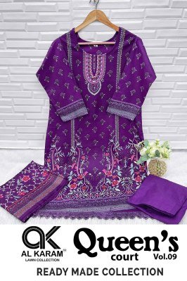 Al Karam Lawn Collection Queen s Court Vol 09 Stitched Cambric Suits with Style Bottom GPO Lace And Mal Mal Dupatta Wholesale  kurtis catalogs
