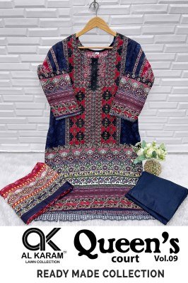 Al Karam Lawn Collection Queen s Court Vol 09 Stitched Cambric Suits with Style Bottom GPO Lace And Mal Mal Dupatta Wholesale  kurtis catalogs