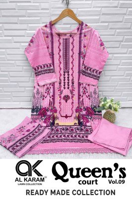 Al Karam Lawn Collection Queen s Court Vol 09 Stitched Cambric Suits with Style Bottom GPO Lace And Mal Mal Dupatta Wholesale  kurtis catalogs