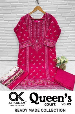 Al Karam Lawn Collection Queen s Court Vol 09 Stitched Cambric Suits with Style Bottom GPO Lace And Mal Mal Dupatta Wholesale  kurtis catalogs