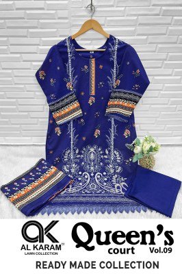 Al Karam Lawn Collection Queen s Court Vol 09 Stitched Cambric Suits with Style Bottom GPO Lace And Mal Mal Dupatta Wholesale  kurtis catalogs