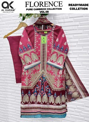 Al Karam Lawn Florence Vol. 08 Pure Cambric Kurta Pant Dupatta Set wholesale catalogs
