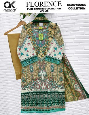 Al Karam Lawn Florence Vol. 08 Pure Cambric Kurta Pant Dupatta Set kurti pant with dupatta Catalogs