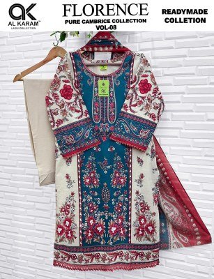 Al Karam Lawn Florence Vol. 08 Pure Cambric Kurta Pant Dupatta Set kurti pant with dupatta Catalogs