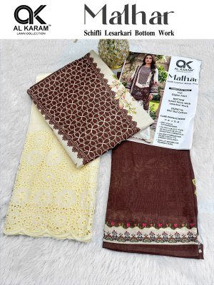 Al Karam Malhar Eplice Bottom Cotton Digital Print Dress Material with Mal Mal Dupatta dress material catalogs
