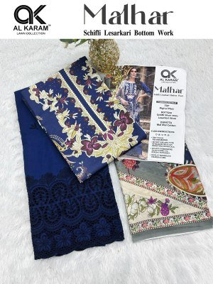 Al Karam Malhar Eplice Bottom Cotton Digital Print Dress Material with Mal Mal Dupatta dress material catalogs