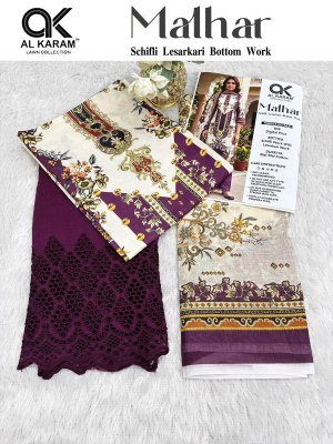 Al Karam Malhar Eplice Bottom Cotton Digital Print Dress Material with Mal Mal Dupatta dress material catalogs