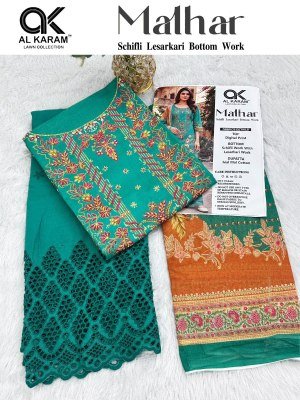 Al Karam Malhar Eplice Bottom Cotton Digital Print Dress Material with Mal Mal Dupatta dress material catalogs
