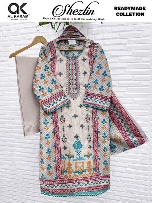 Al Karam Shezlin Pure Rayon Kurti Pant with Soft Cotton Dupatta Set readymade suit catalogs