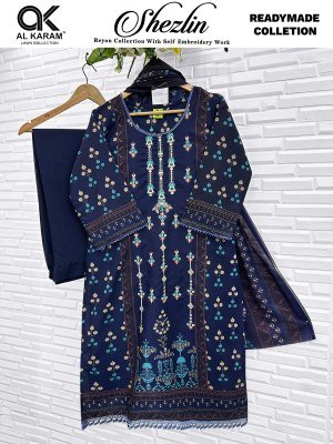 Al Karam Shezlin Pure Rayon Kurti Pant with Soft Cotton Dupatta Set readymade suit catalogs
