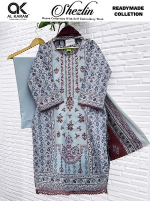 Al Karam Shezlin Pure Rayon Kurti Pant with Soft Cotton Dupatta Set readymade suit catalogs