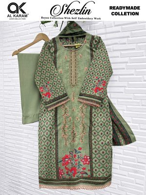 Al Karam Shezlin Pure Rayon Kurti Pant with Soft Cotton Dupatta Set readymade suit catalogs