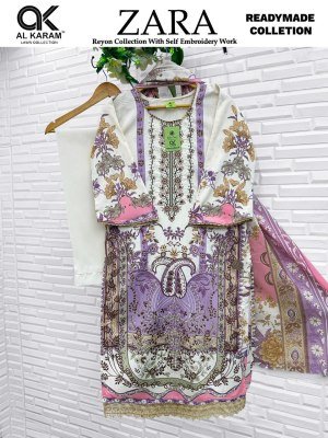 Al Karam Zara Pure Rayon Kurti Pant with Soft Cotton Dupatta Set kurti pant with dupatta Catalogs