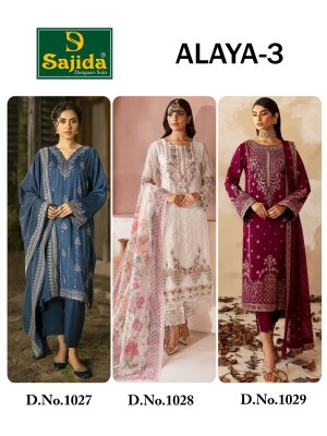 Alaya vol 3 by Sajida 1027, 1028, 1029 Georgette Heavy Embroidered Pakistani suit collection  pakistani suit catalogs