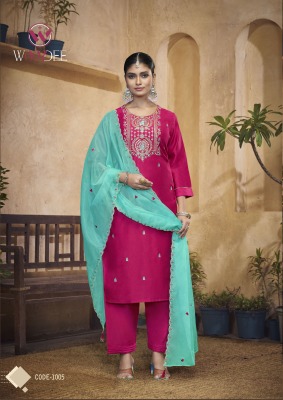 Albeli by Woodee Premium designer Neck Embroidered kurti pant and dupatta catalogue readymade suit catalogs