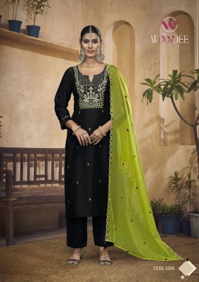 Albeli by Woodee Premium designer Neck Embroidered kurti pant and dupatta catalogue readymade suit catalogs