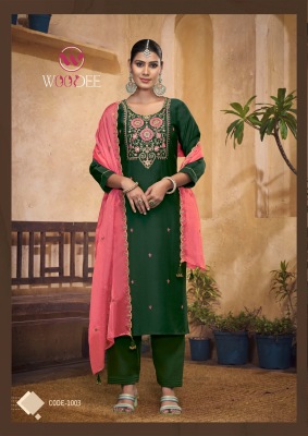 Albeli by Woodee Premium designer Neck Embroidered kurti pant and dupatta catalogue readymade suit catalogs