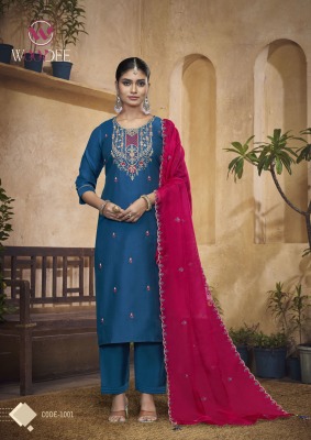 Albeli by Woodee Premium designer Neck Embroidered kurti pant and dupatta catalogue readymade suit catalogs