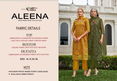 Aleena by Lady Leela embroidered Handwork fancy kurti pant and dupatta catalogue at affordable rate readymade suit catalogs