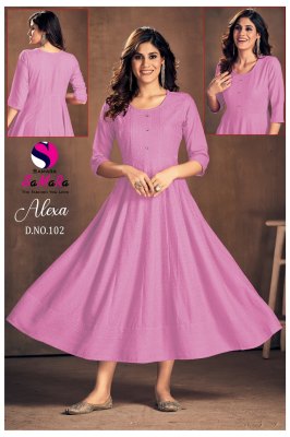 Alexa by SaMaRa fancy reyon shiffli work flared kurti catalogue at affordable rate kurtis catalogs