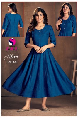 Alexa by SaMaRa fancy reyon shiffli work flared kurti catalogue at affordable rate kurtis catalogs