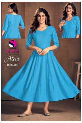 Alexa by SaMaRa fancy reyon shiffli work flared kurti catalogue at affordable rate kurtis catalogs