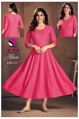 Alexa by SaMaRa fancy reyon shiffli work flared kurti catalogue at affordable rate kurtis catalogs
