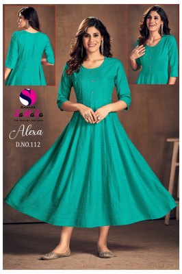 Alexa by SaMaRa fancy reyon shiffli work flared kurti catalogue at affordable rate kurtis catalogs