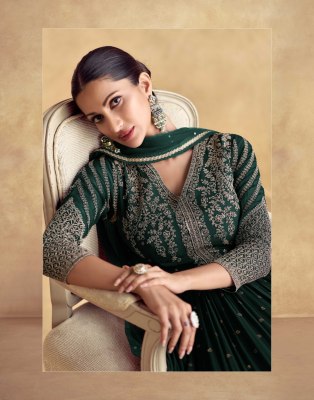Alfaaz Gold by Aashirwad Creation real Georgette Embroidered Gown with Dupatta collection at low rate gown catalogs