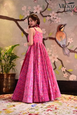 Alfaaz vol 5 by Designer anarkali type bandhej and traditional flaired suit with dupatta catalog at wholesale rate gown catalogs