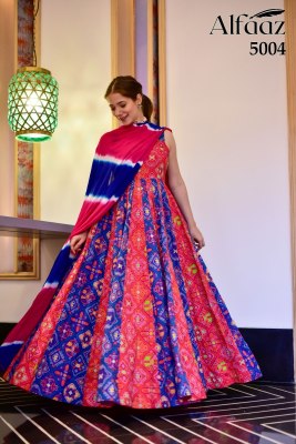 Alfaaz vol 5 by Designer anarkali type bandhej and traditional flaired suit with dupatta catalog at wholesale rate gown catalogs